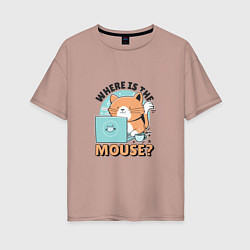 Футболка оверсайз женская Где же мышка Программист поймет, цвет: пыльно-розовый