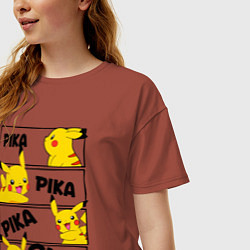 Футболка оверсайз женская Пика Пика Пикачу Pikachu, цвет: кирпичный — фото 2