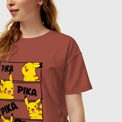 Футболка оверсайз женская Пика Пика Пикачу Pikachu, цвет: кирпичный — фото 2