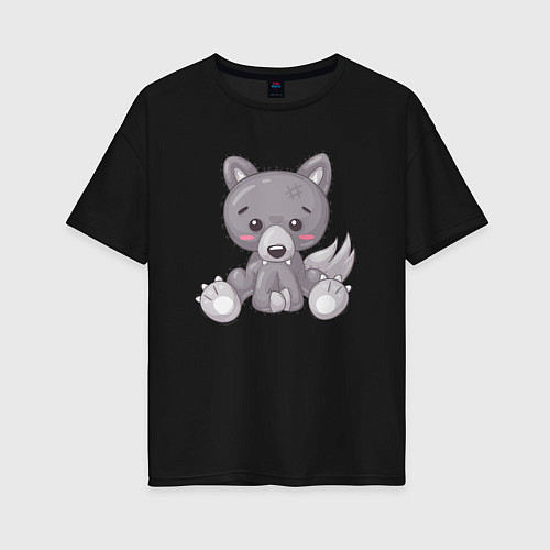 Женская футболка оверсайз Маленький волк / Черный – фото 1