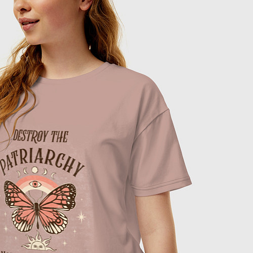 Женская футболка оверсайз Destroy the Patriachy / Пыльно-розовый – фото 3