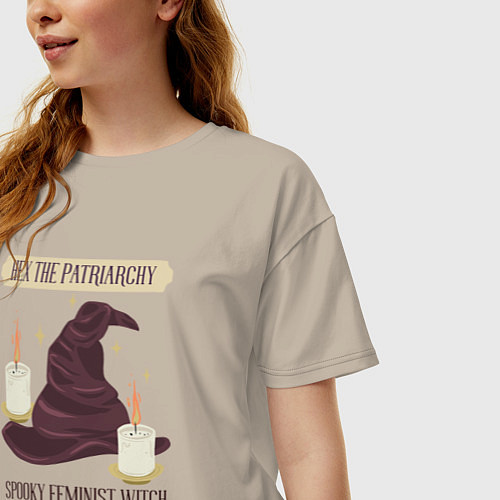 Женская футболка оверсайз Spooky feminist witch / Миндальный – фото 3