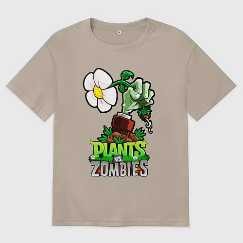 Женская футболка оверсайз Plants vs Zombies рука зомби / Миндальный – фото 1