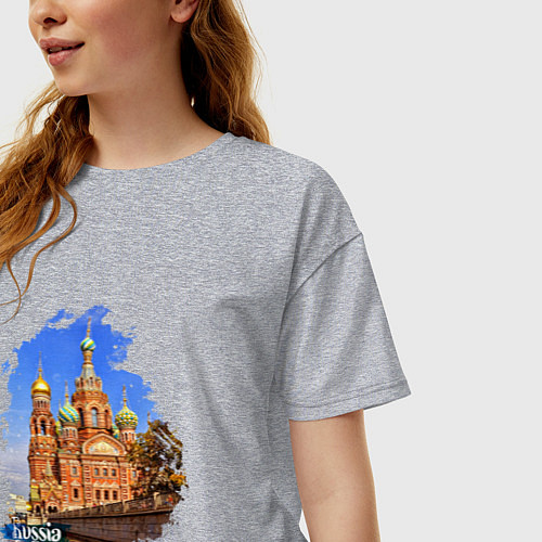 Женская футболка оверсайз Путешествие Санкт-Петербург Россия / Меланж – фото 3