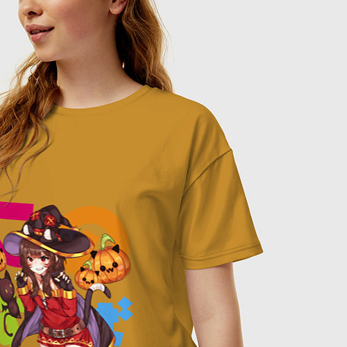 Женская футболка оверсайз Hello pumpkins / Горчичный – фото 3
