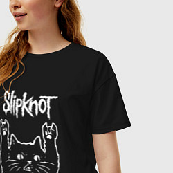 Футболка оверсайз женская Slipknot, Слипкнот Рок кот, цвет: черный — фото 2