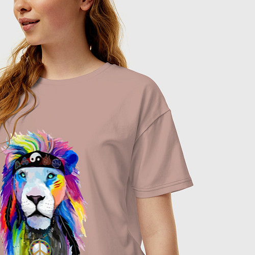 Женская футболка оверсайз Color lion! Neon! / Пыльно-розовый – фото 3