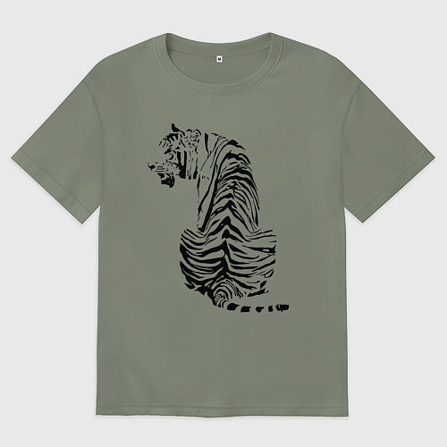 Женская футболка оверсайз Тигр со спины / Авокадо – фото 1