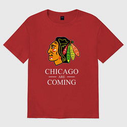 Футболка оверсайз женская Chicago are coming, Чикаго Блэкхокс, Chicago Black, цвет: красный
