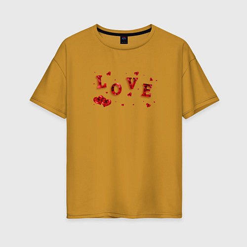 Женская футболка оверсайз Рубиновая Надпись Любовь Love / Горчичный – фото 1