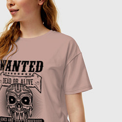 Футболка оверсайз женская Череп в розыске, цвет: пыльно-розовый — фото 2
