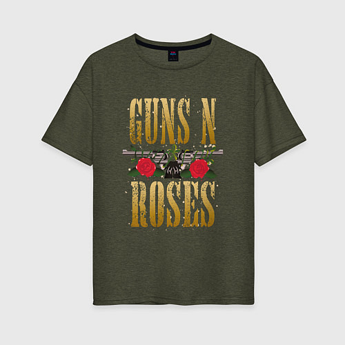Женская футболка оверсайз GUNS N ROSES , ГРУППА / Меланж-хаки – фото 1