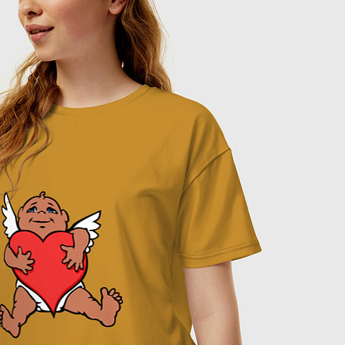 Женская футболка оверсайз СЕРДЦЕ И КУПИДОН HEART AND CUPID / Горчичный – фото 3