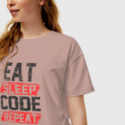 Футболка оверсайз женская EAT SLEEP CODE REPEAT, цвет: пыльно-розовый — фото 2