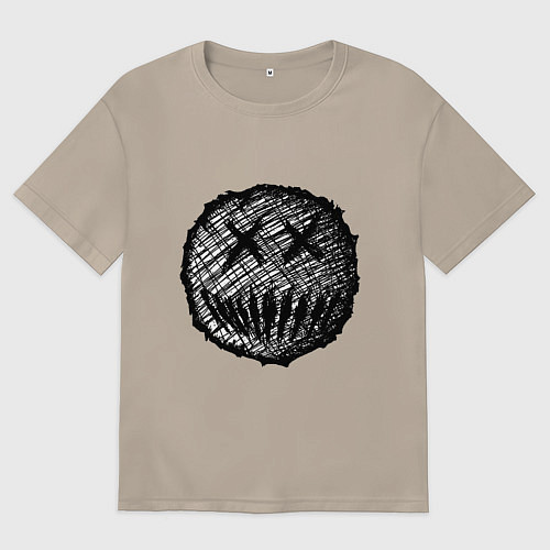 Женская футболка оверсайз Жуткая рожица пиксельная / Миндальный – фото 1