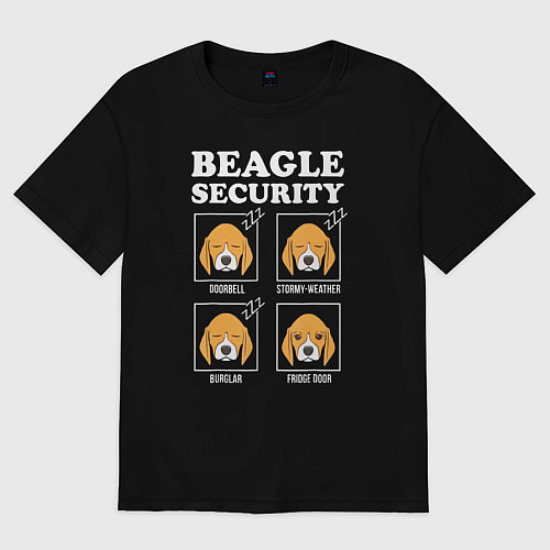 Женская футболка оверсайз Бигль - Охрана / Черный – фото 1