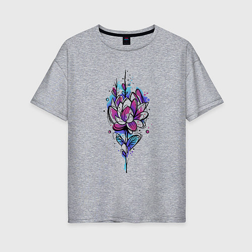 Женская футболка оверсайз Акварельный графичный цветок / Меланж – фото 1