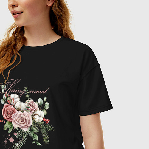 Женская футболка оверсайз Spring mood Flower / Черный – фото 3