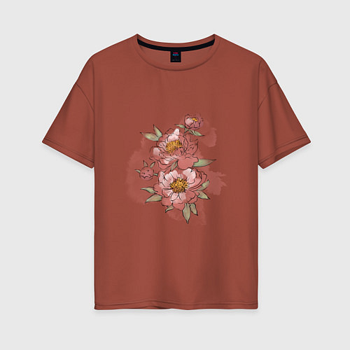 Женская футболка оверсайз Нежные розовые цветы / Кирпичный – фото 1