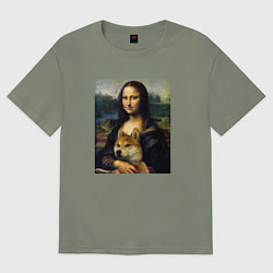 Женская футболка оверсайз Shiba Inu Mona Lisa