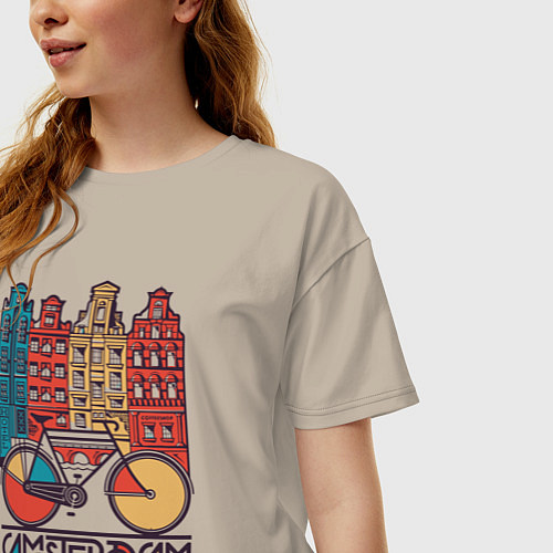 Женская футболка оверсайз Амстердам велосипед / Миндальный – фото 3