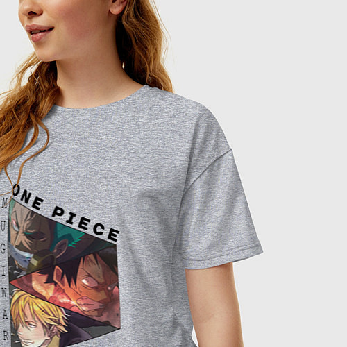 Женская футболка оверсайз Ван-Пис, Луффи, Зоро Ророноа, Санджи Винсмок / Меланж – фото 3