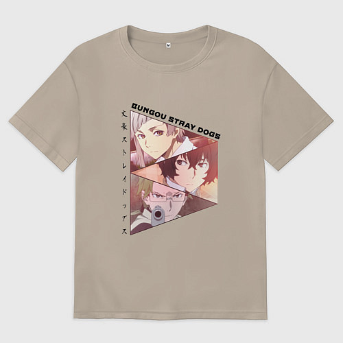 Женская футболка оверсайз Великий из бродячих псов, Дазай Осаму, Ацуши Накад / Миндальный – фото 1