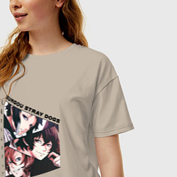 Футболка оверсайз женская Великий из бродячих псов, Дазай Осаму, Чуя Накахар, цвет: миндальный — фото 2