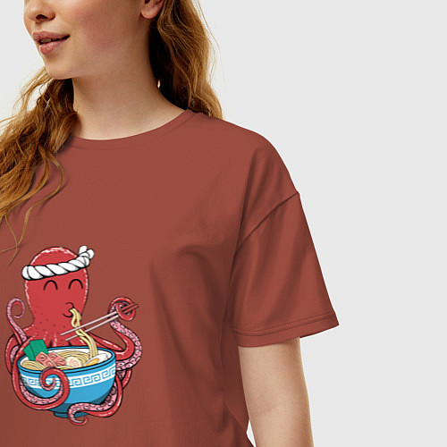 Женская футболка оверсайз Octopus Love Ramen / Кирпичный – фото 3