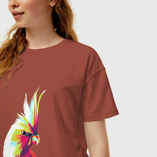 Женская футболка оверсайз Цветной попугай Colors parrot / Кирпичный – фото 3