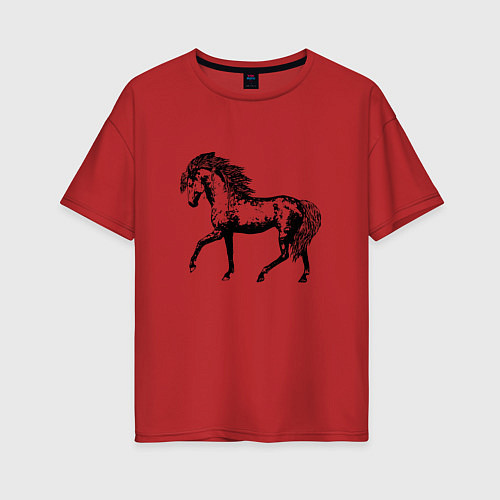 Женская футболка оверсайз Мустанг Лошадь / Красный – фото 1