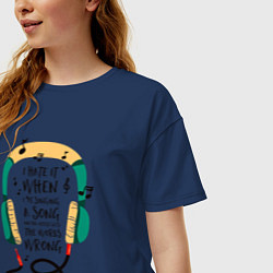 Футболка оверсайз женская Наушники и ноты, цвет: тёмно-синий — фото 2