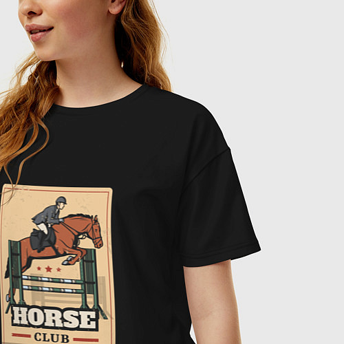 Женская футболка оверсайз Конный спорт Horse club / Черный – фото 3