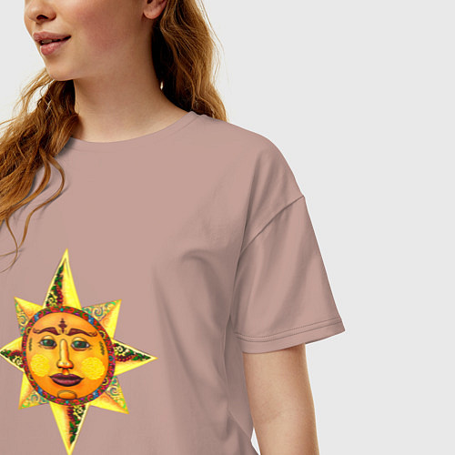 Женская футболка оверсайз Солнца лик / Пыльно-розовый – фото 3