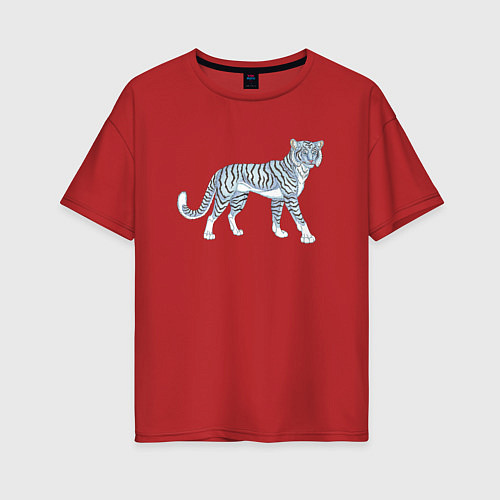 Женская футболка оверсайз Водяной голубой тигр, символ 2022 / Красный – фото 1
