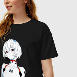 Футболка оверсайз женская Рей Аянами Rei Ayanami Ева Евангелион, цвет: черный — фото 2