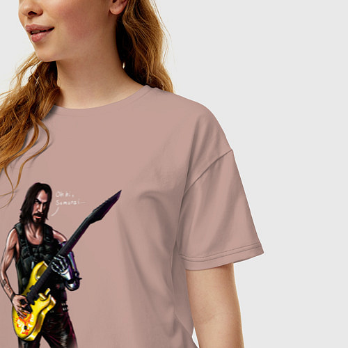 Женская футболка оверсайз Cyberpunk 2077 Johnny гитарист / Пыльно-розовый – фото 3