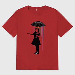 Футболка оверсайз женская BANKSY БЭНКСИ девушка под зонтом, цвет: красный