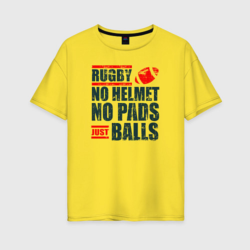 Женская футболка оверсайз Регби без шлема, без щитков, только мяч / Желтый – фото 1