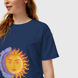 Футболка оверсайз женская Солнца и луна с лицами, цвет: тёмно-синий — фото 2