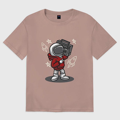 Женская футболка оверсайз Космонавт с магнитофоном / Пыльно-розовый – фото 1