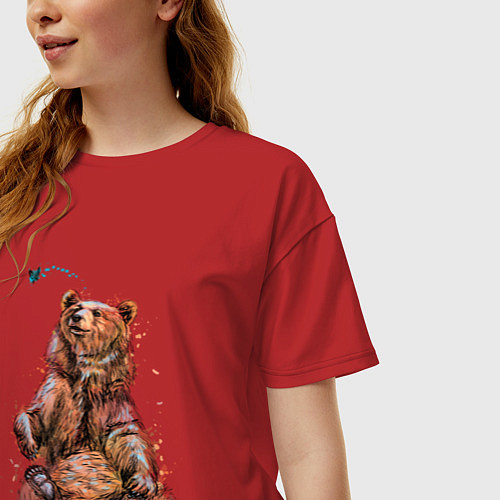 Женская футболка оверсайз Медведь и бабочка / Красный – фото 3