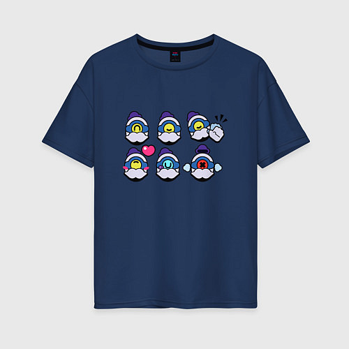 Женская футболка оверсайз Значки на Барли Пины Бравл Старс / Тёмно-синий – фото 1