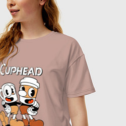 Футболка оверсайз женская Cuphead 2 чашечки, цвет: пыльно-розовый — фото 2