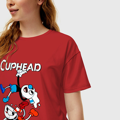 Женская футболка оверсайз Cuphead Show / Красный – фото 3