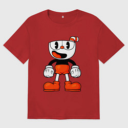 Женская футболка оверсайз Cuphead красная чашечка