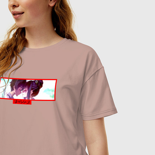 Женская футболка оверсайз АНИМЕ ЮНОШЕСКАЯ ЛЮБОВЬ ANIME / Пыльно-розовый – фото 3