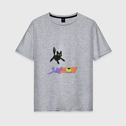 Женская футболка оверсайз Летающий кот Кот и мышь