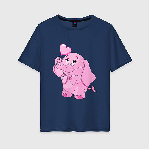 Женская футболка оверсайз Розовый слонёнок / Тёмно-синий – фото 1