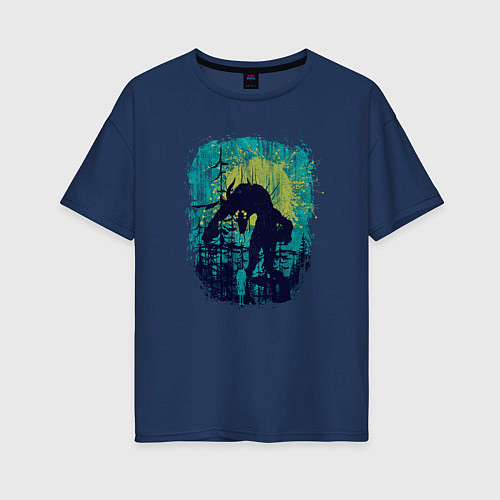 Женская футболка оверсайз Лесные Инопланетяне / Тёмно-синий – фото 1
